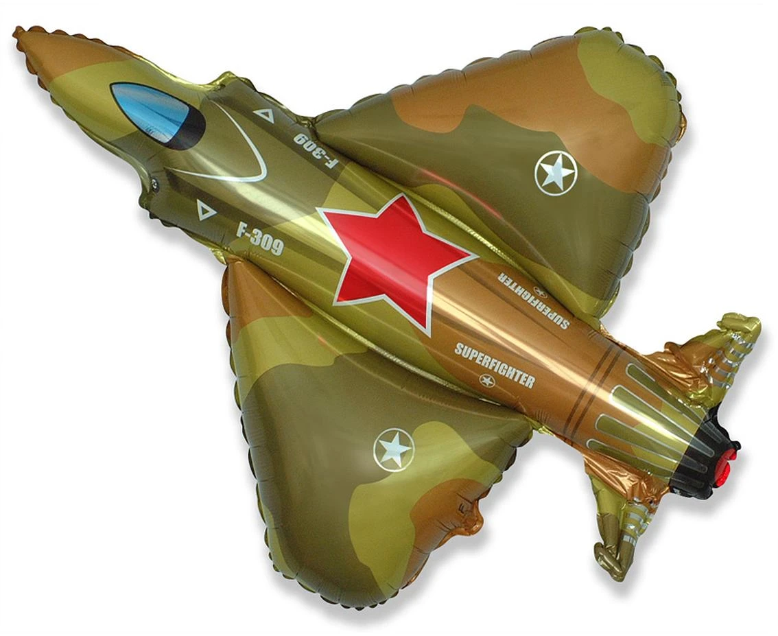 Foil balloon 24" FX - Airplane: military fighter,  unpacked (flat)