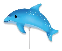 Foil balloon 14" FX - Sweet Dolphin, blue,  unpacked (flat)