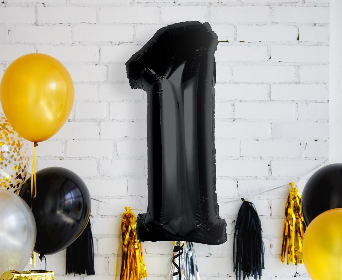 Foil balloon number 1, black, 92 cm EOL