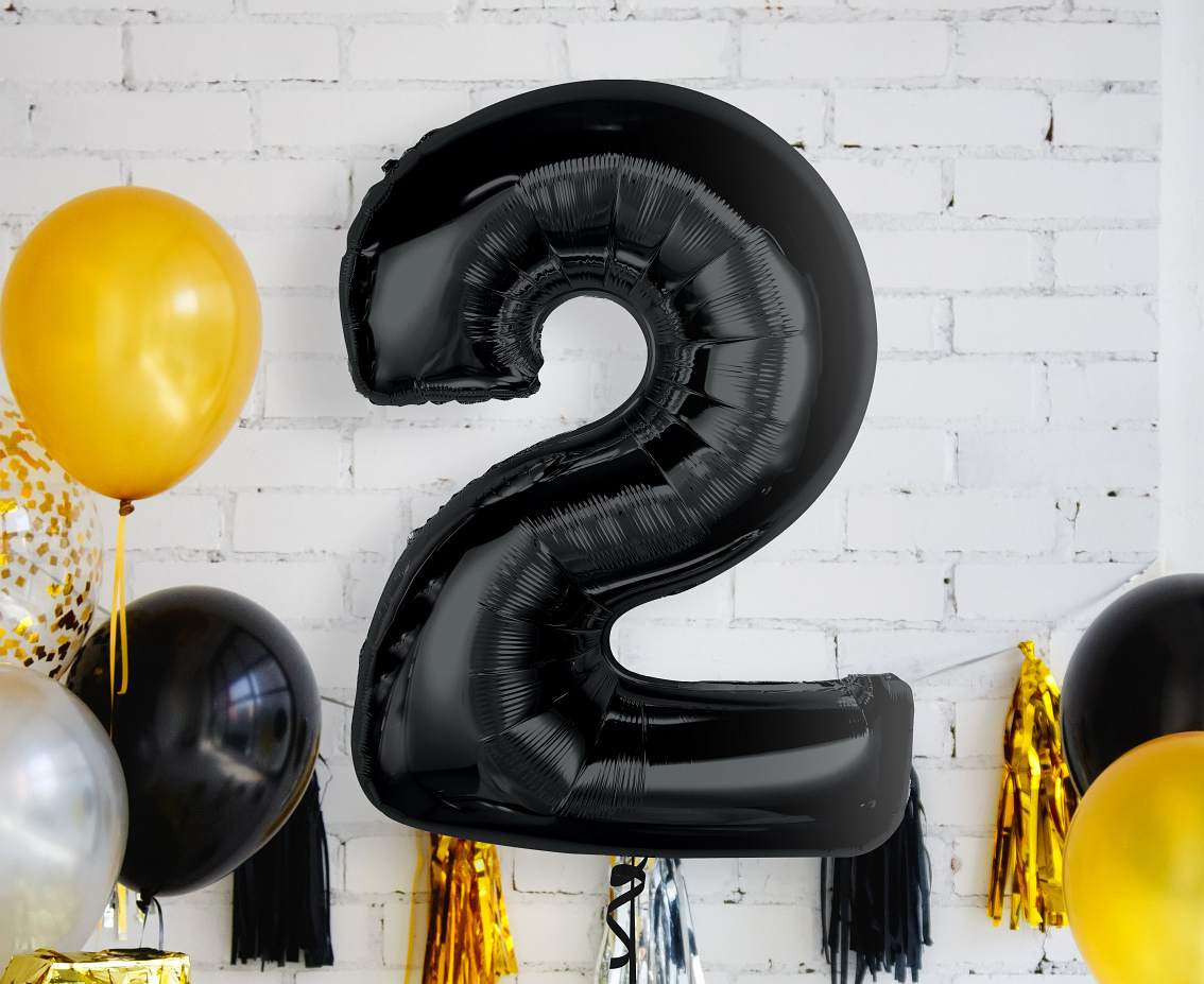 Foil balloon number 2, black, 92 cm EOL