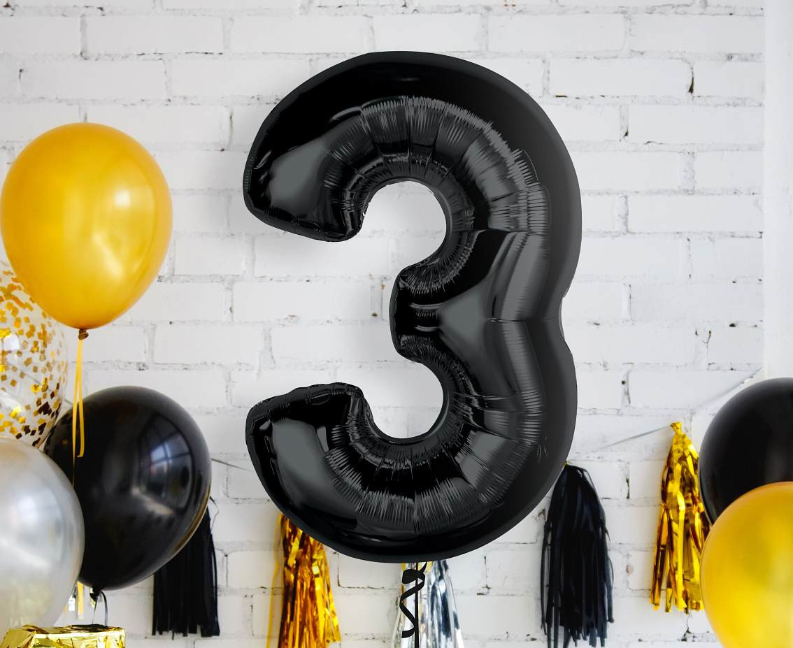 Foil balloon number 3, black, 92 cm EOL