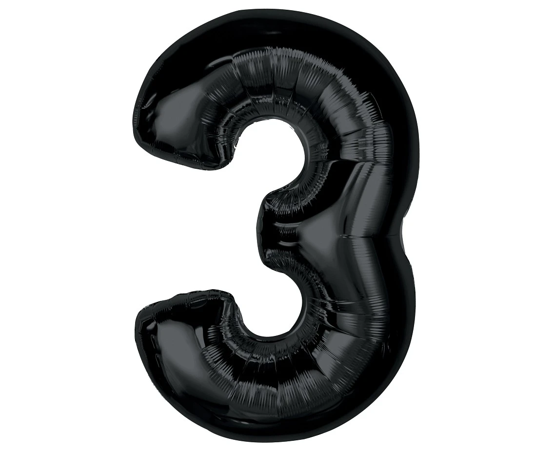 Foil balloon number 3, black, 92 cm EOL