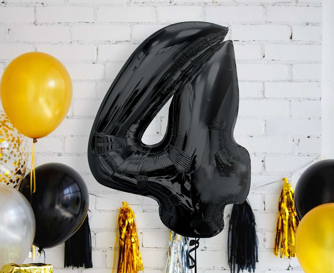 Foil balloon number 4, black, 92 cm EOL