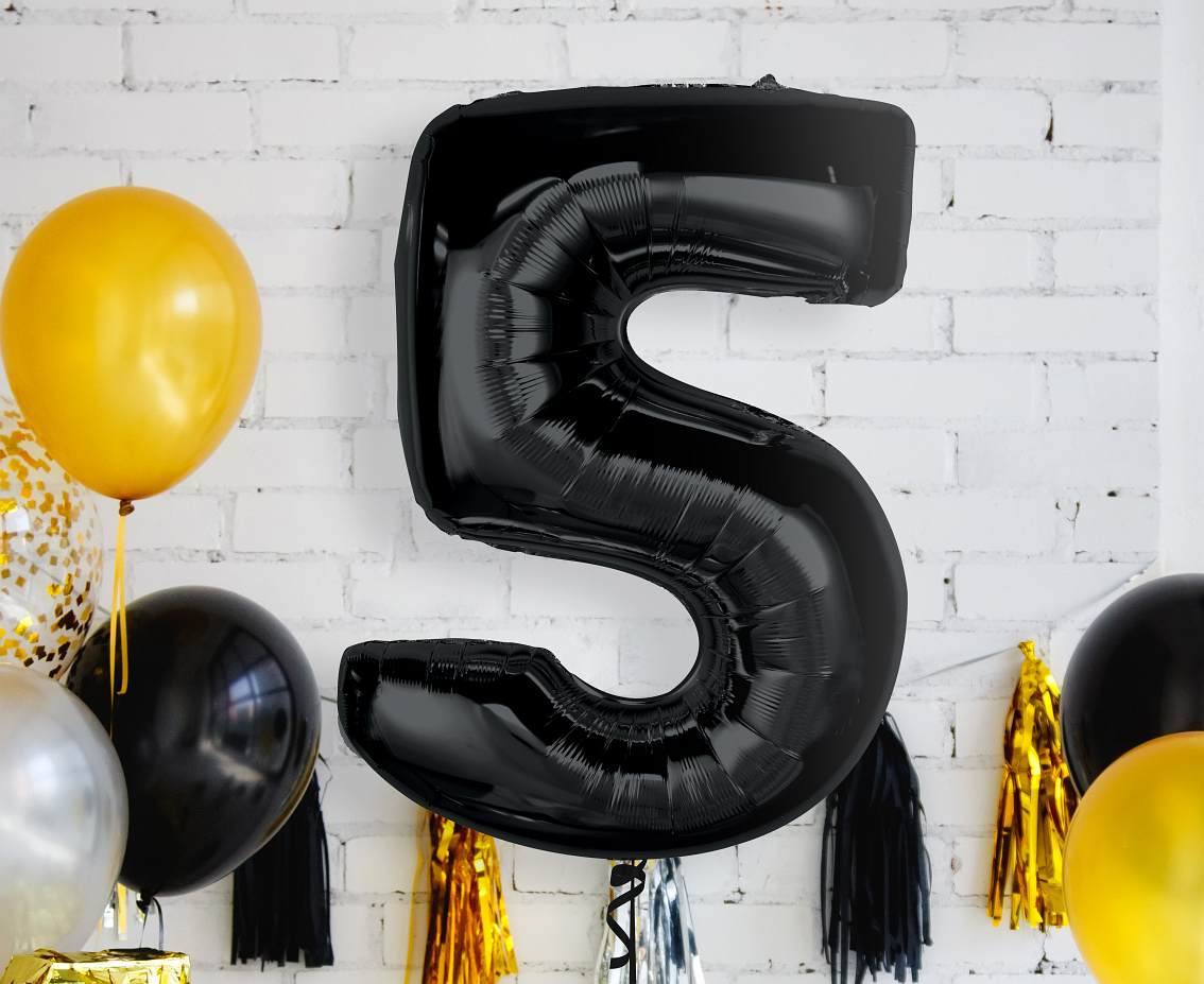 Foil balloon number 5, black, 92 cm EOL