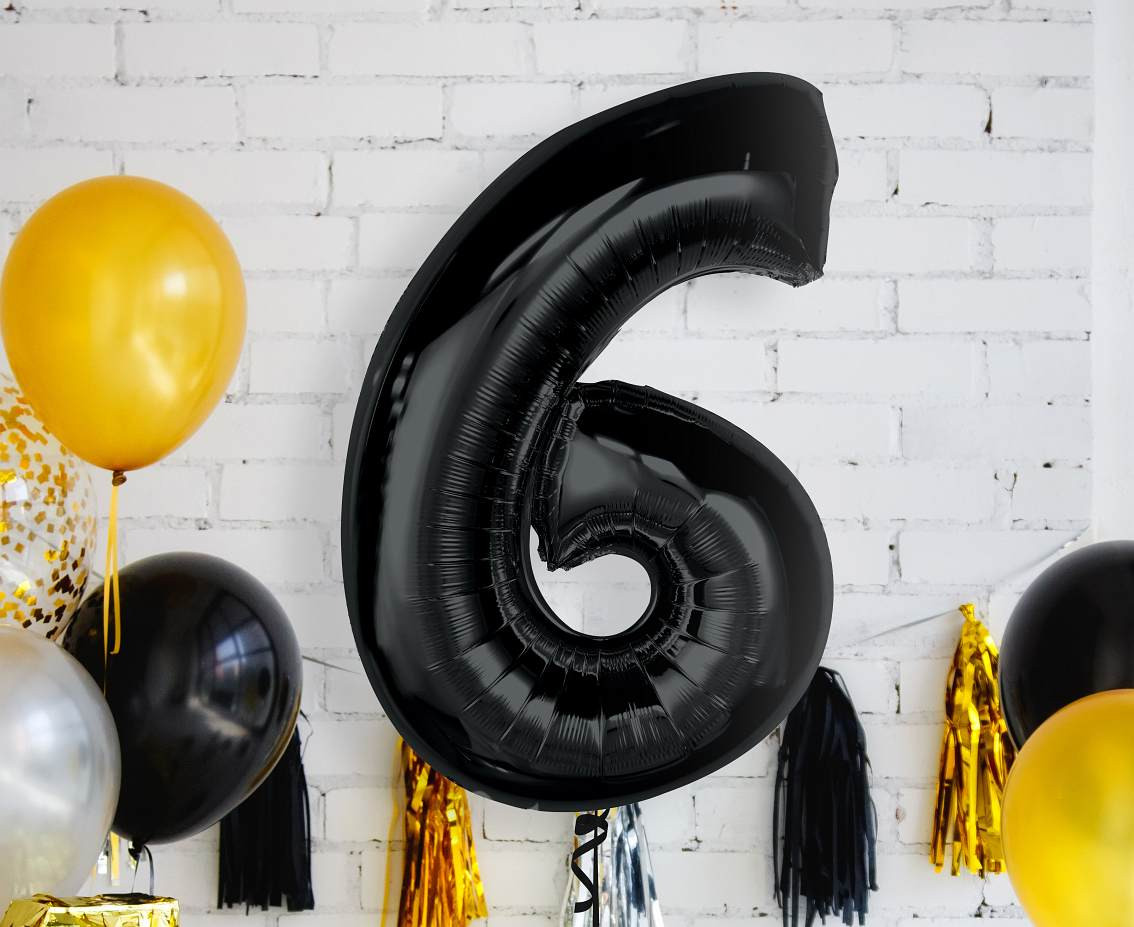 Foil balloon number 6, black, 92 cm EOL