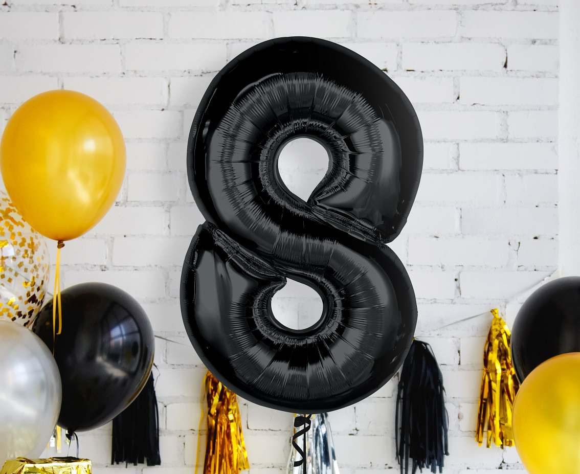 Foil balloon number 8, black, 92 cm EOL