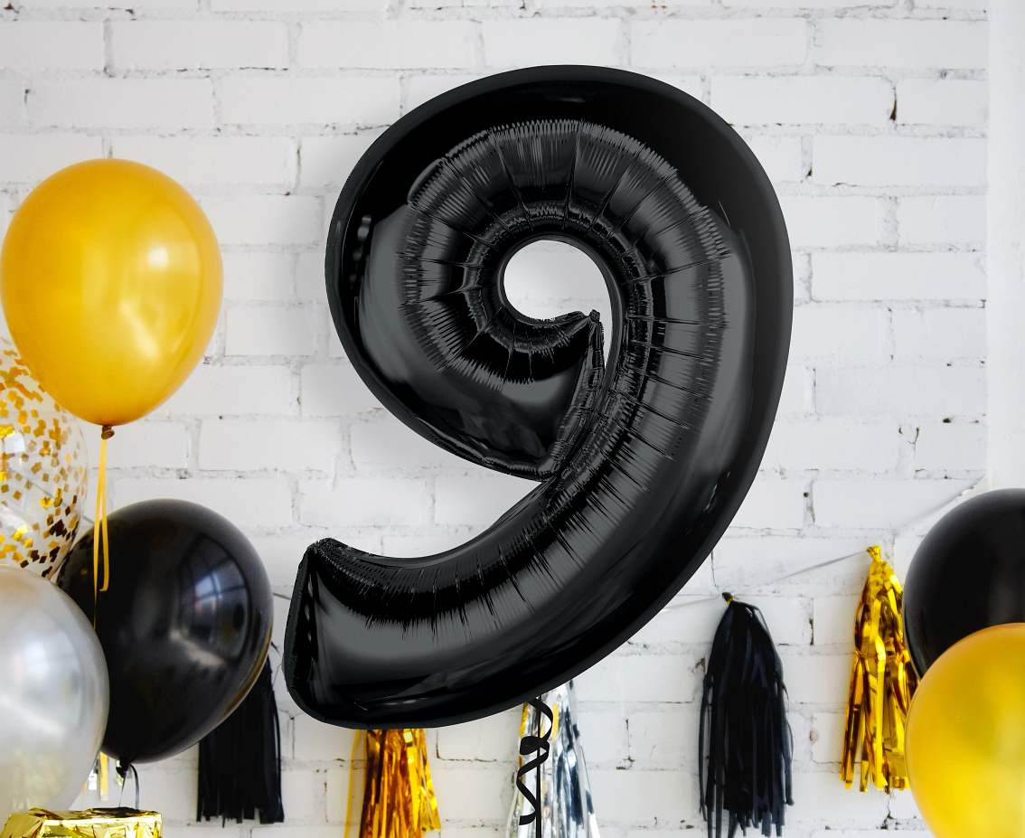 Foil balloon number 9, black, 92 cm EOL