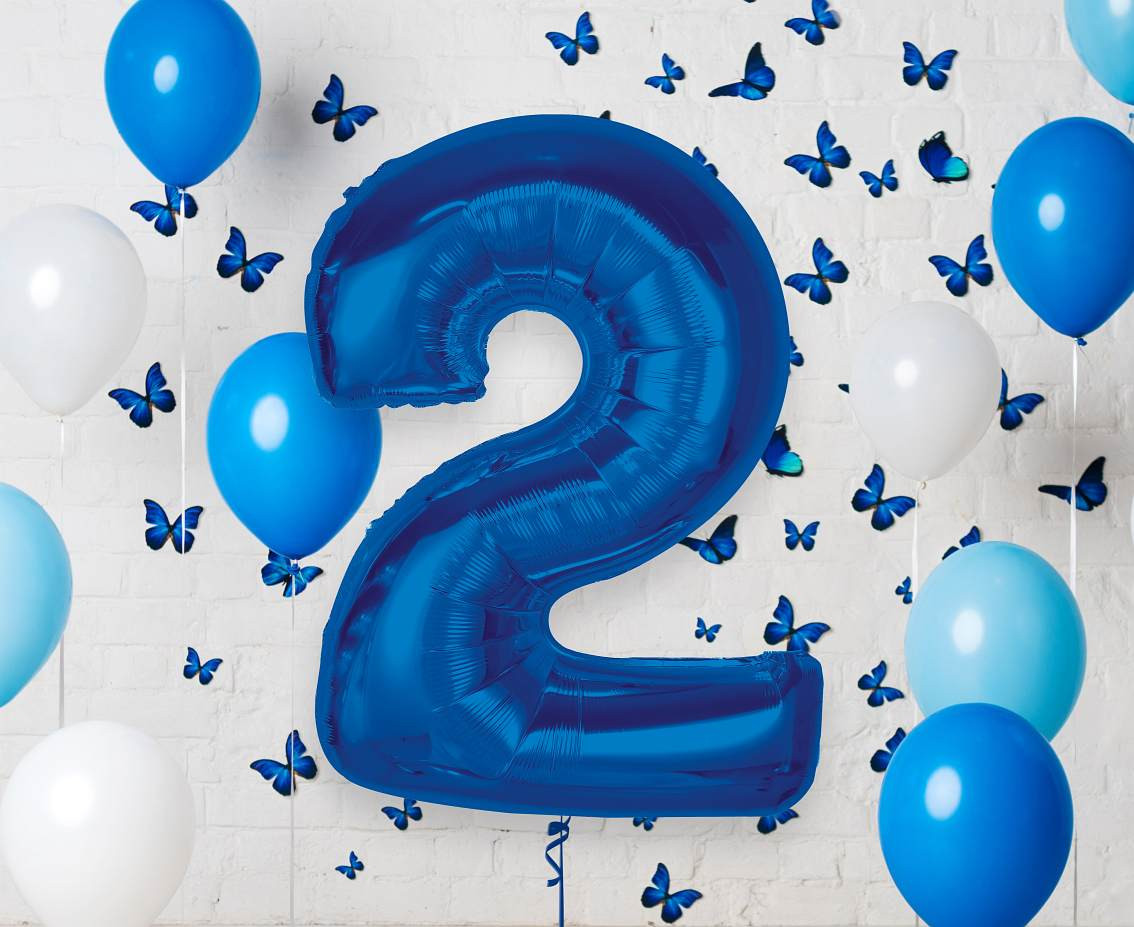 Foil balloon B&C Number 2, blue, 92 cm