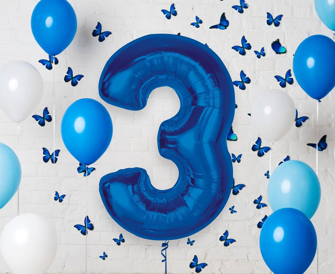 Foil balloon B&C Number 3, blue, 92 cm