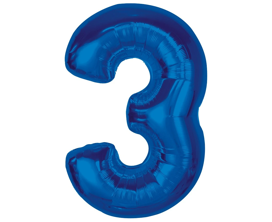 Foil balloon B&C Number 3, blue, 92 cm
