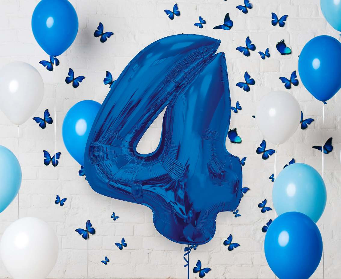 Foil balloon B&C Number 4, blue, 92 cm