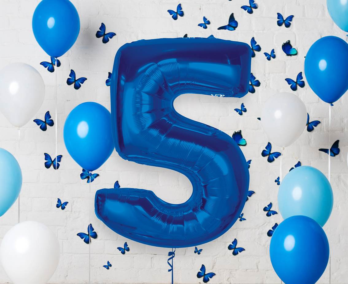Foil balloon B&C Number 5, blue, 92 cm