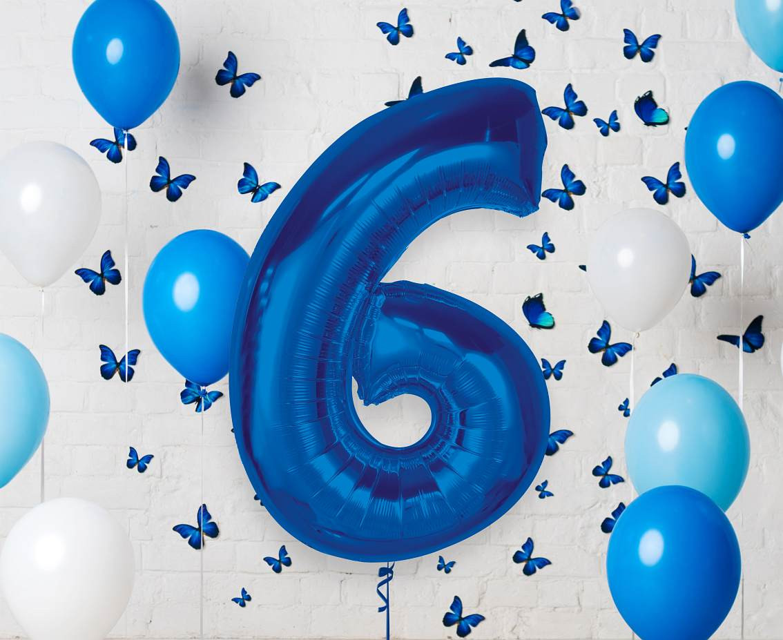 Foil balloon B&C Number 6, blue, 92 cm