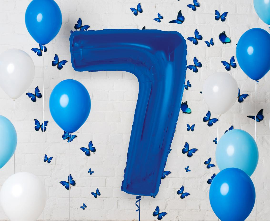 Foil balloon B&C Number 7, blue, 92 cm