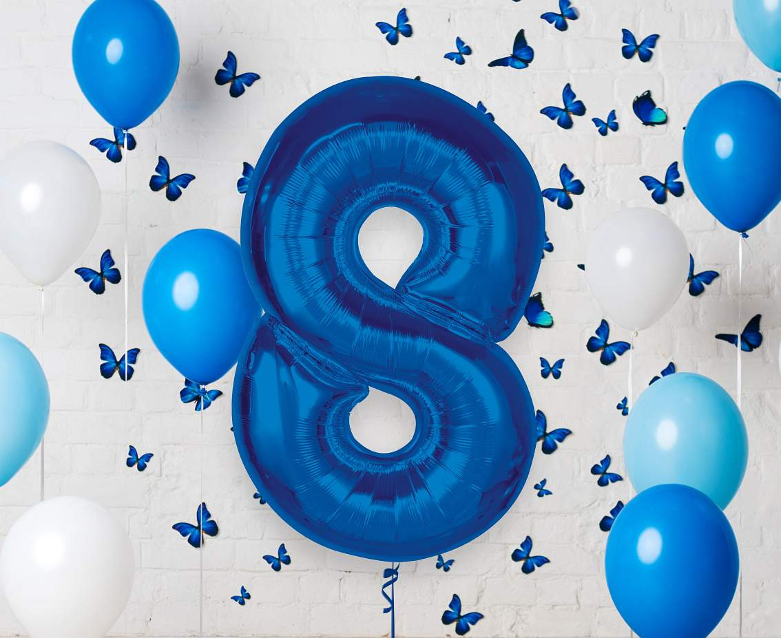 Foil balloon B&C Number 8, blue, 92 cm