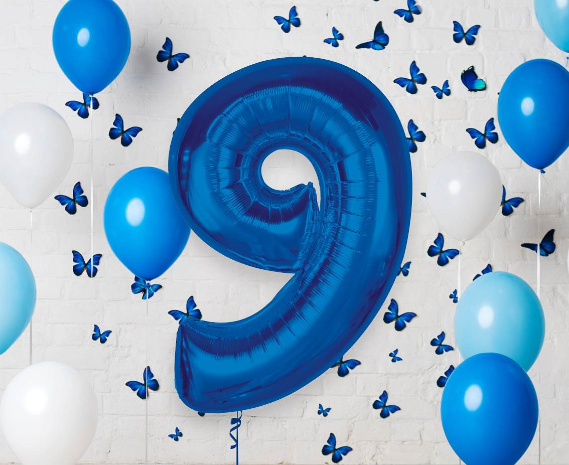 Foil balloon B&C Number 9, blue, 92 cm