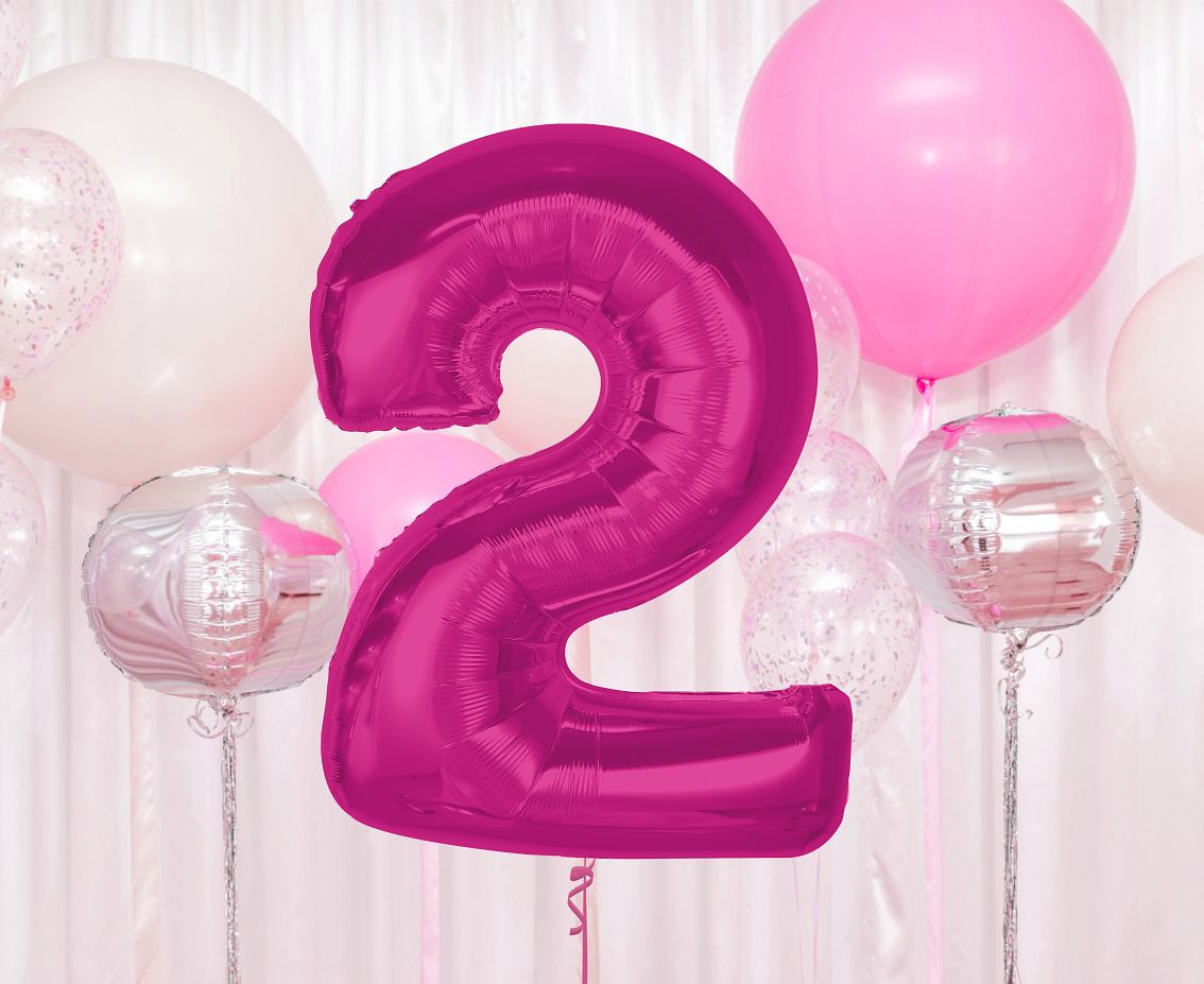 Foil balloon number 2, pink, 92 cm