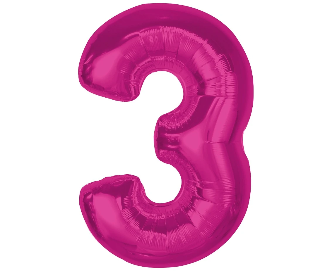 Foil balloon number 3, pink, 92 cm