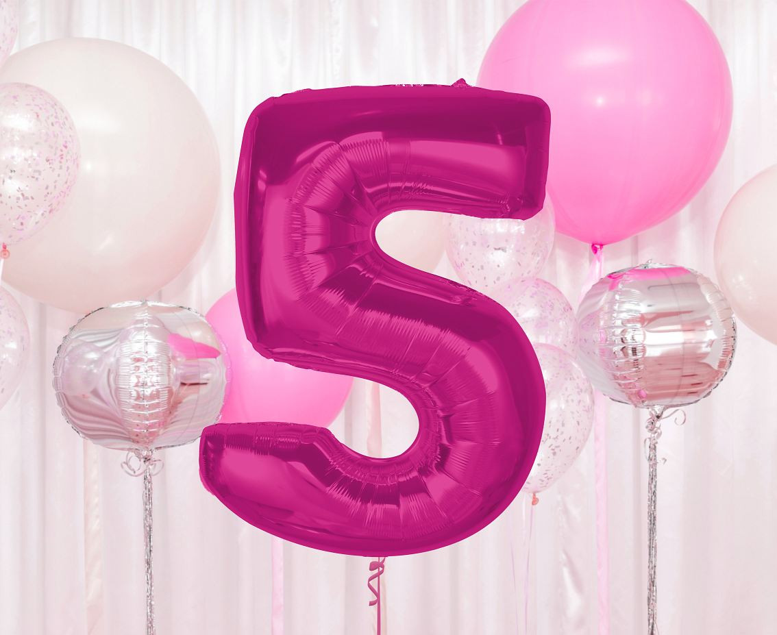 Foil balloon number 5, pink, 92 cm