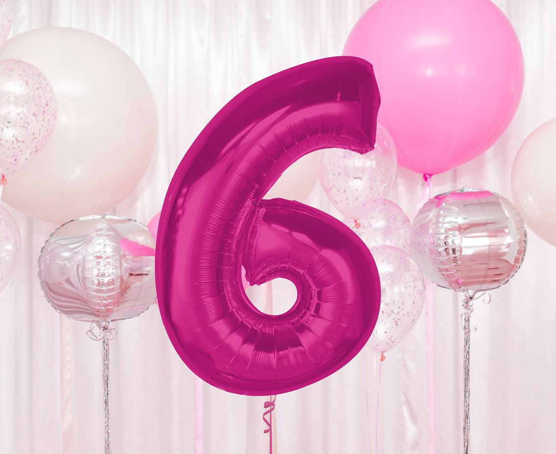 Foil balloon number 6, pink, 92 cm