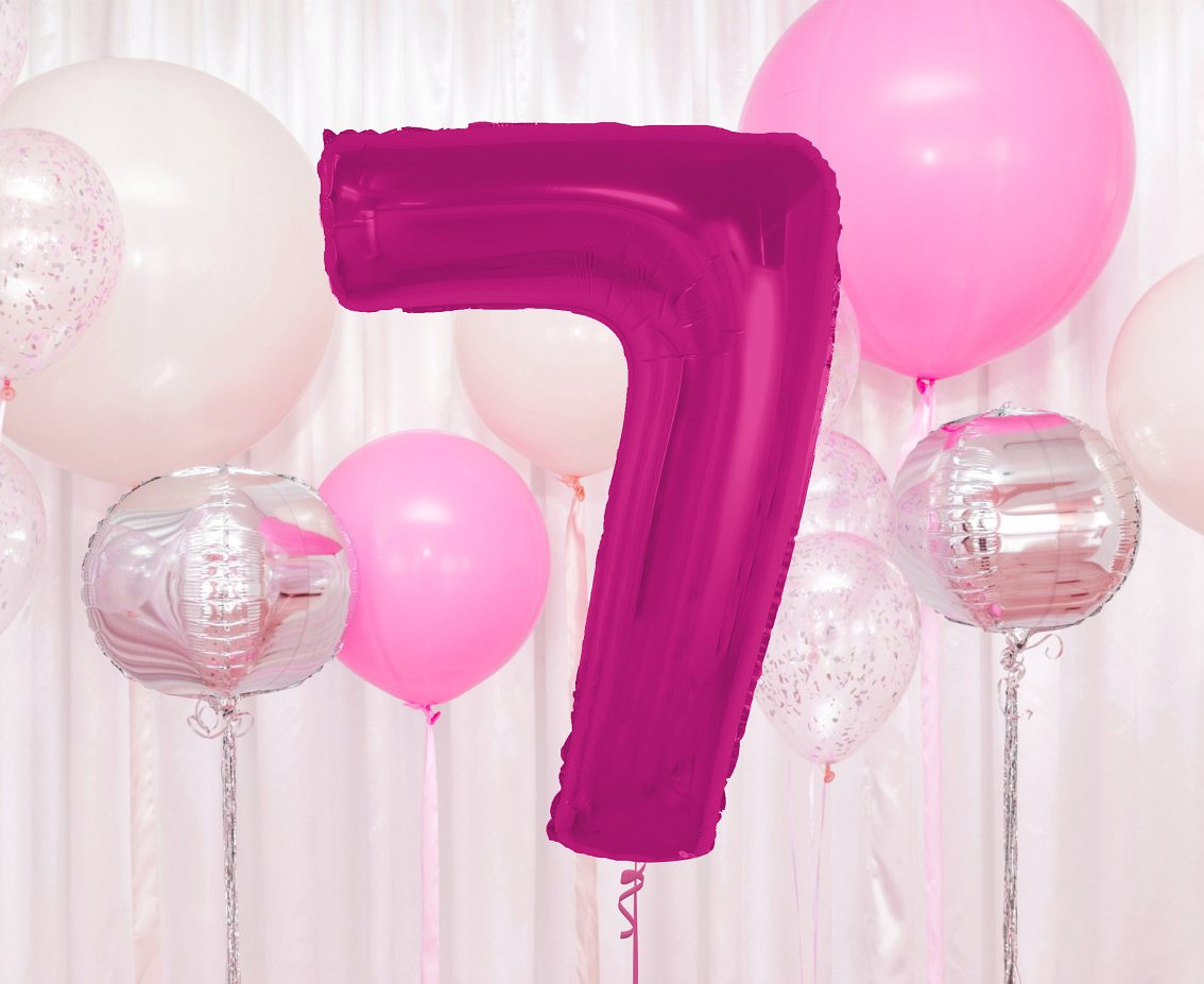 Foil balloon number 7, pink, 92 cm