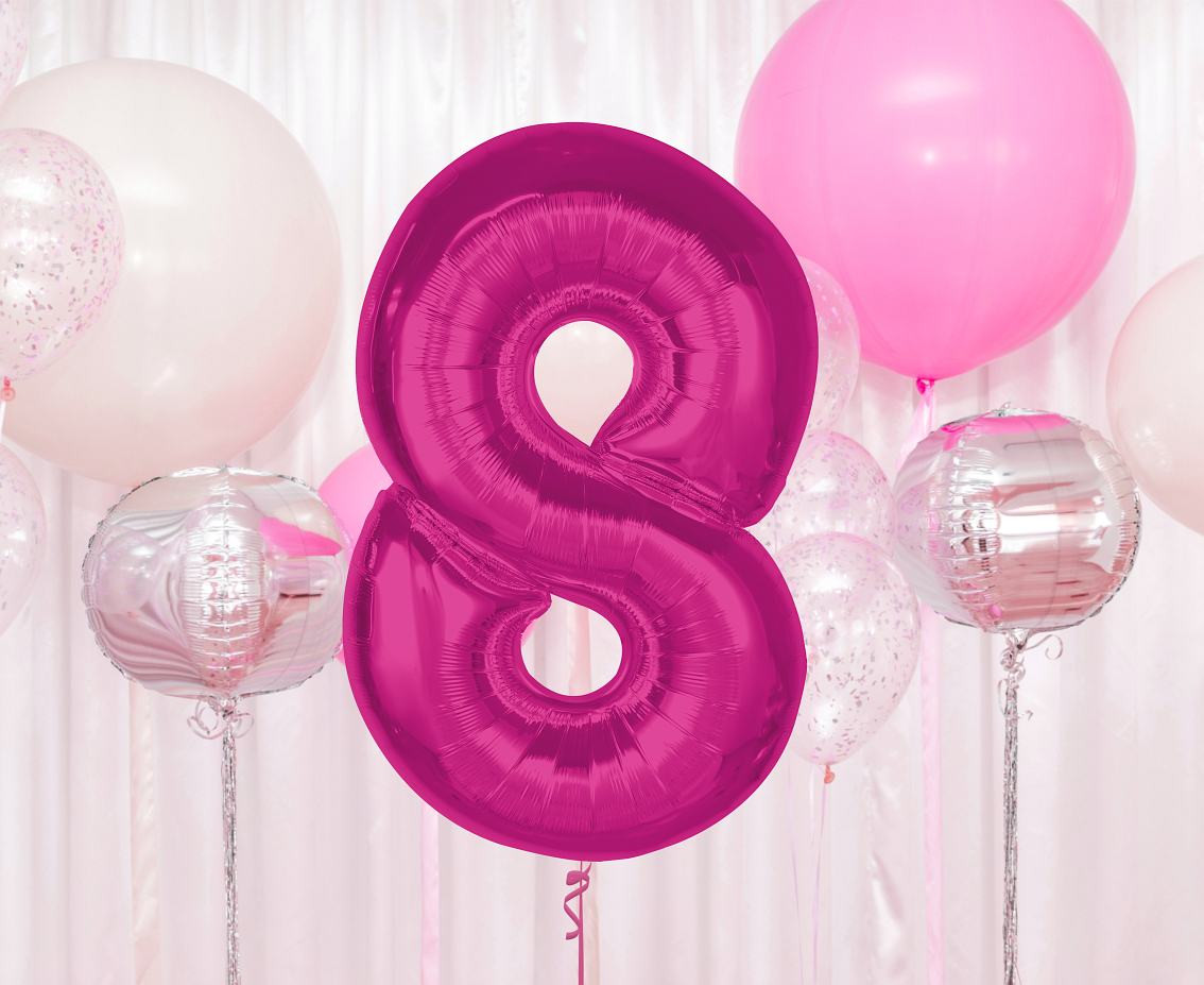 Foil balloon number 8, pink, 92 cm