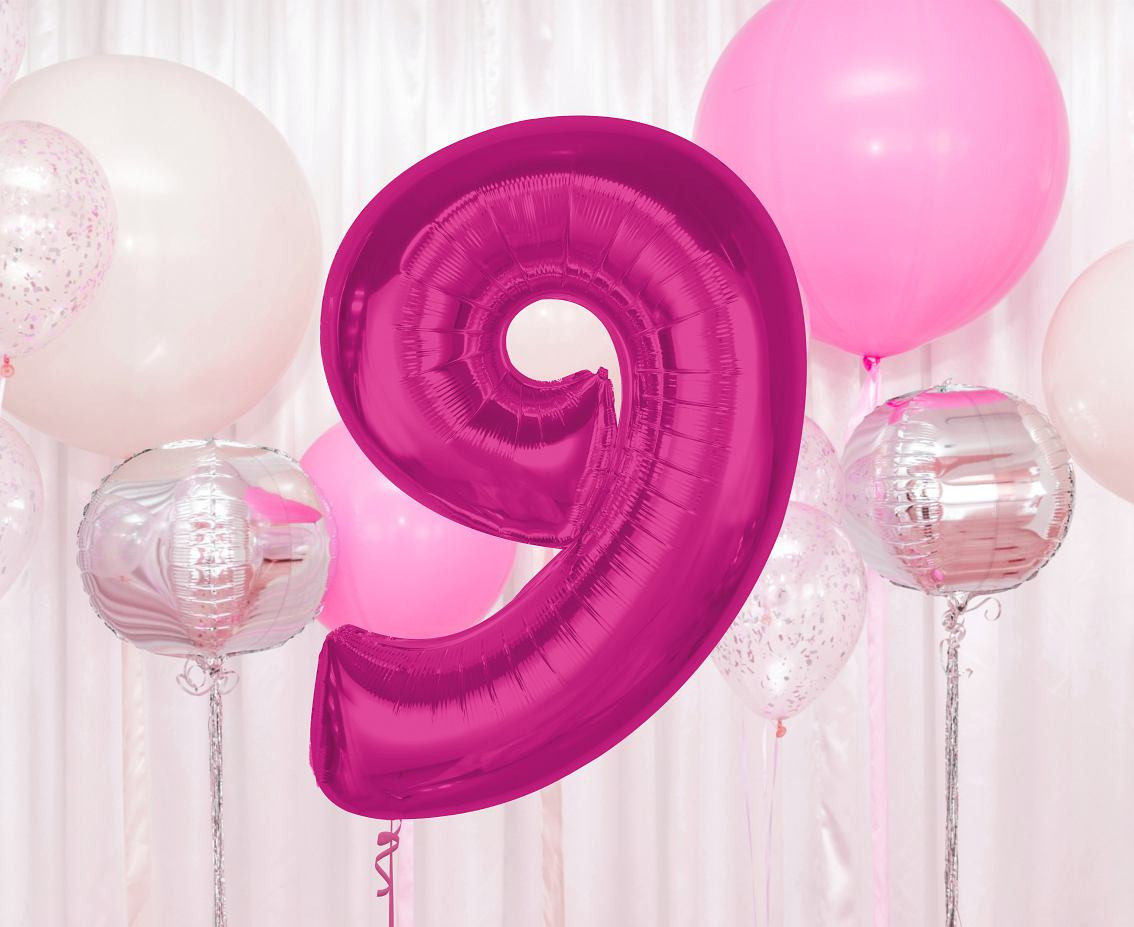 Foil balloon number 9, pink, 92 cm