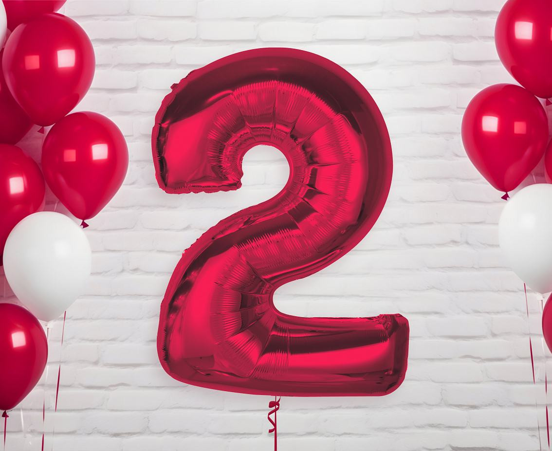 Foil balloon number 2, red, 92 cm EOL