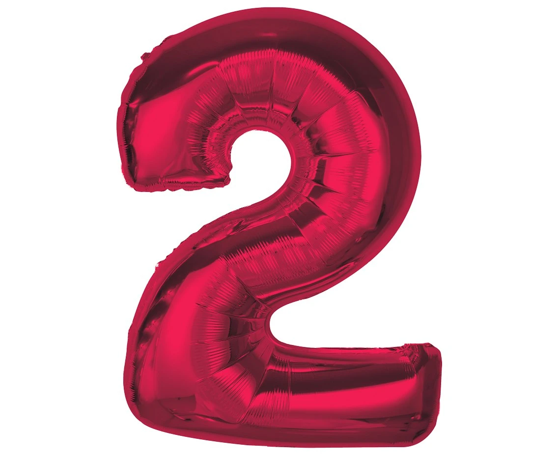 Foil balloon number 2, red, 92 cm EOL