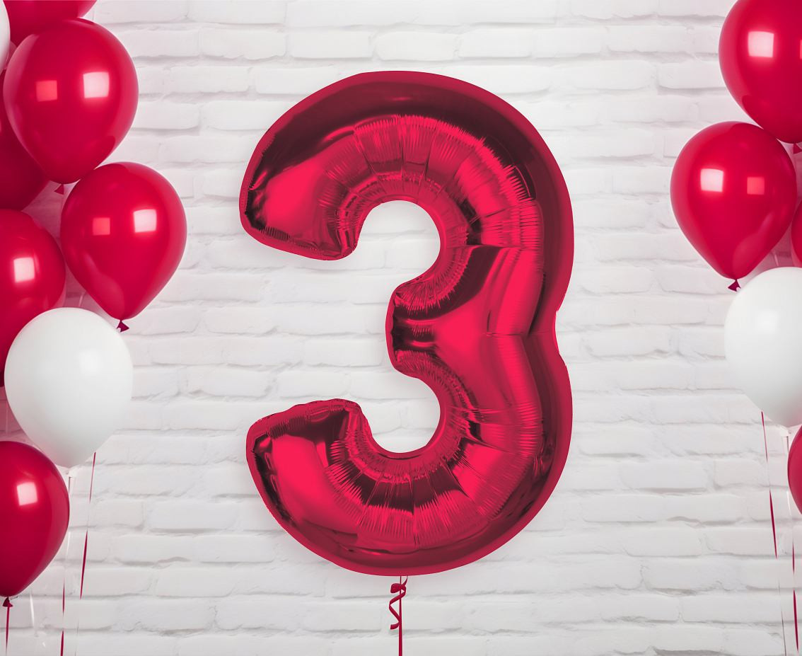 Foil balloon number 3, red, 92 cm EOL