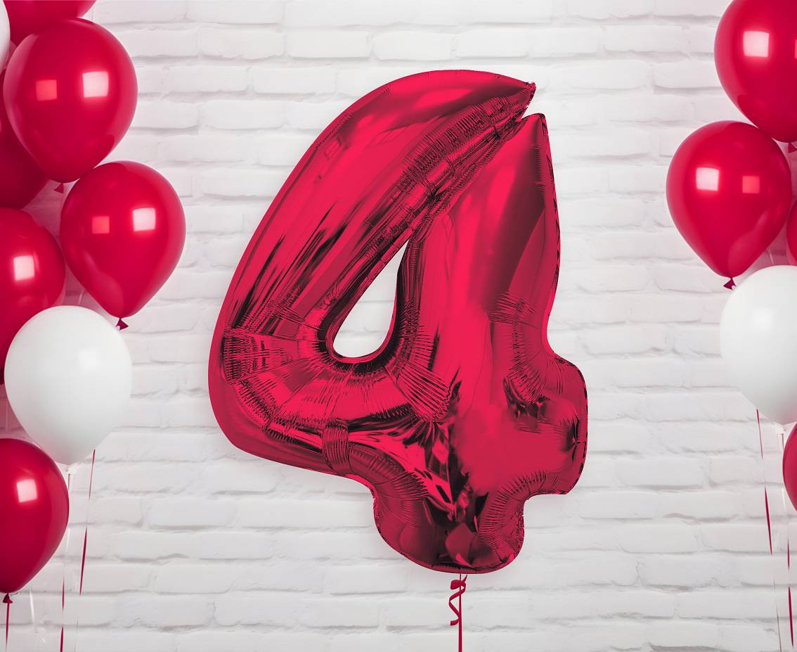 Foil balloon number 4, red, 92 cm EOL