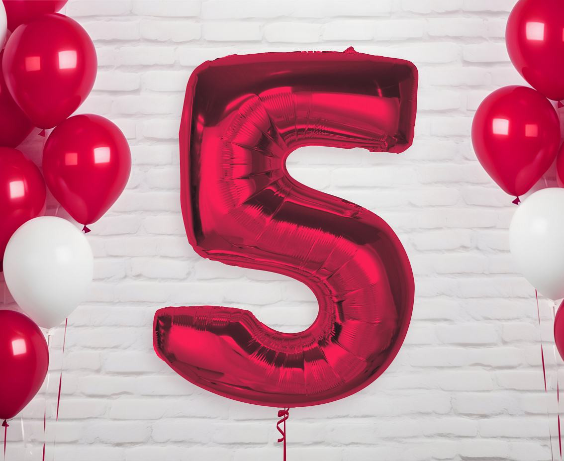Foil balloon number 5, red, 92 cm EOL