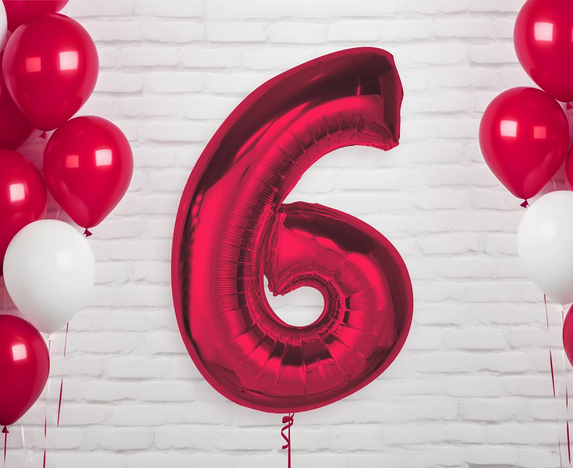 Foil balloon number 6, red, 92 cm EOL