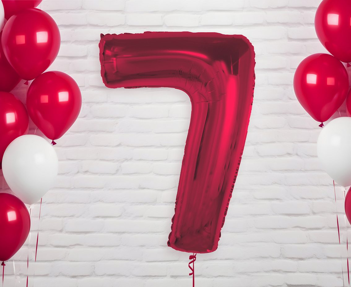 Foil balloon number 7, red, 92 cm EOL