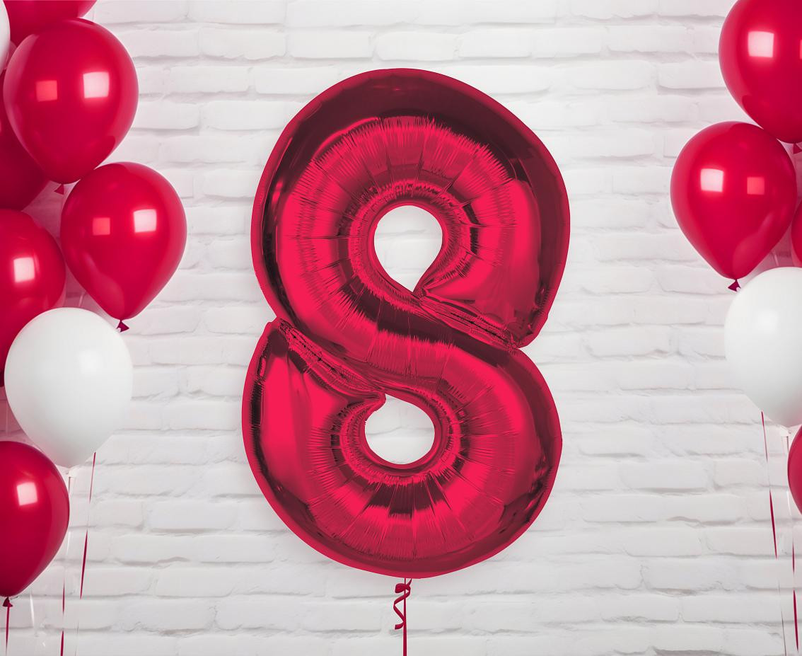 Foil balloon number 8, red, 92 cm EOL
