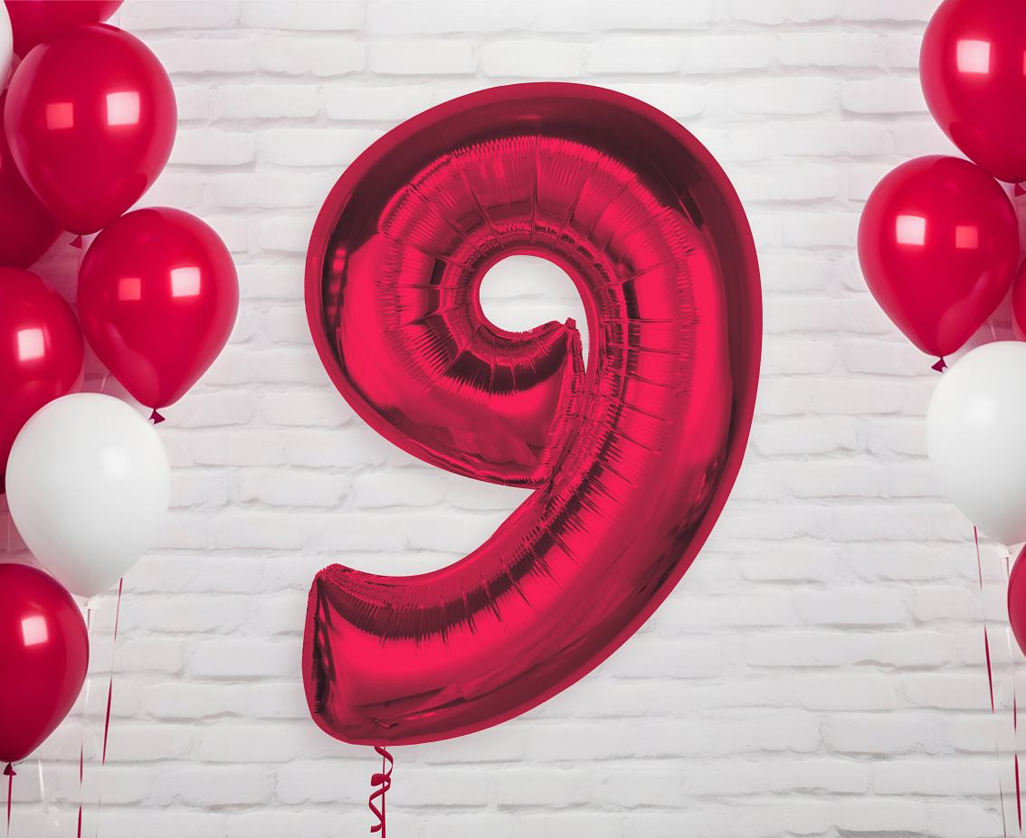 Foil balloon number 9, red, 92 cm EOL