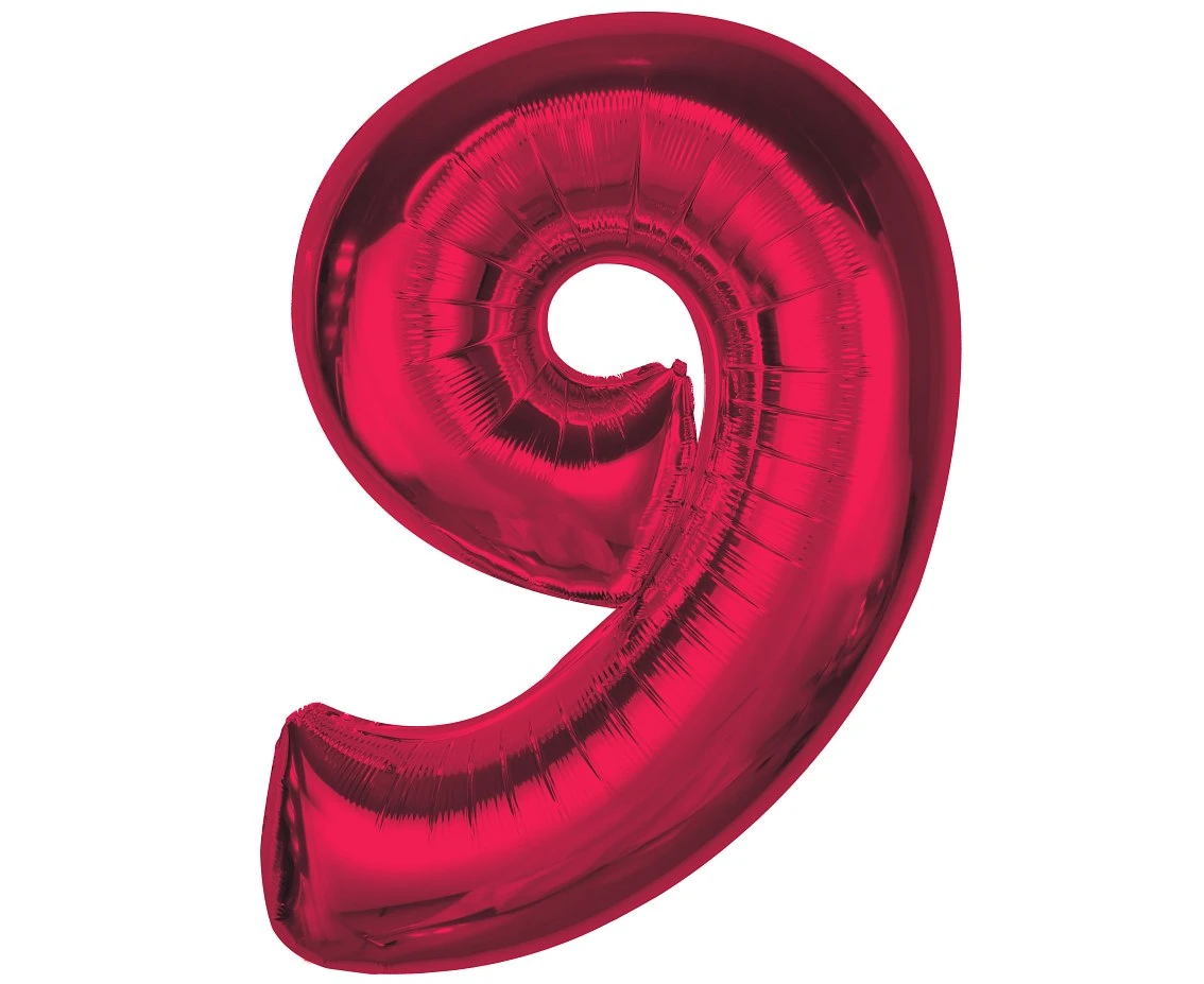 Foil balloon number 9, red, 92 cm EOL