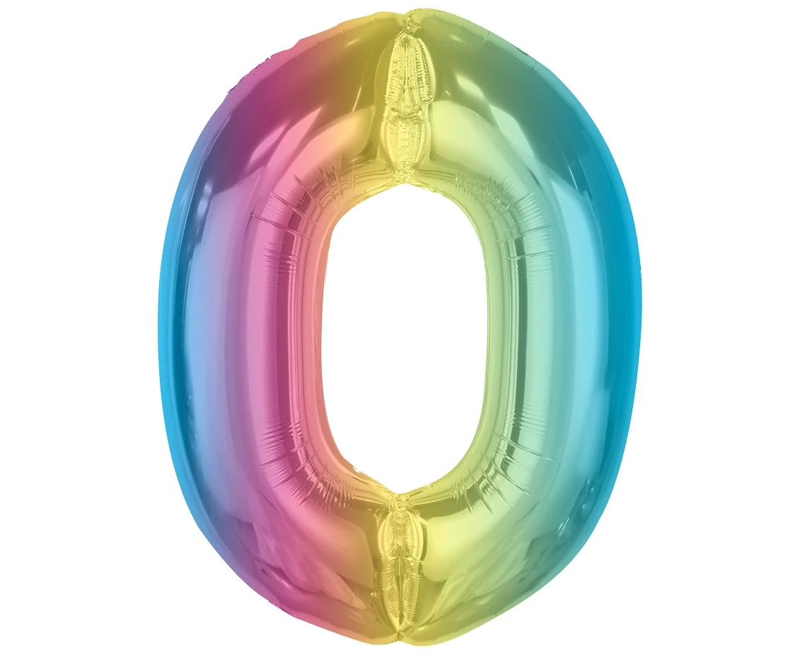 Foil balloon number 0, rainbow, 92 cm EOL
