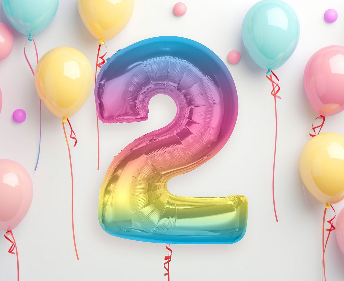 Foil balloon number 2, rainbow, 92 cm EOL