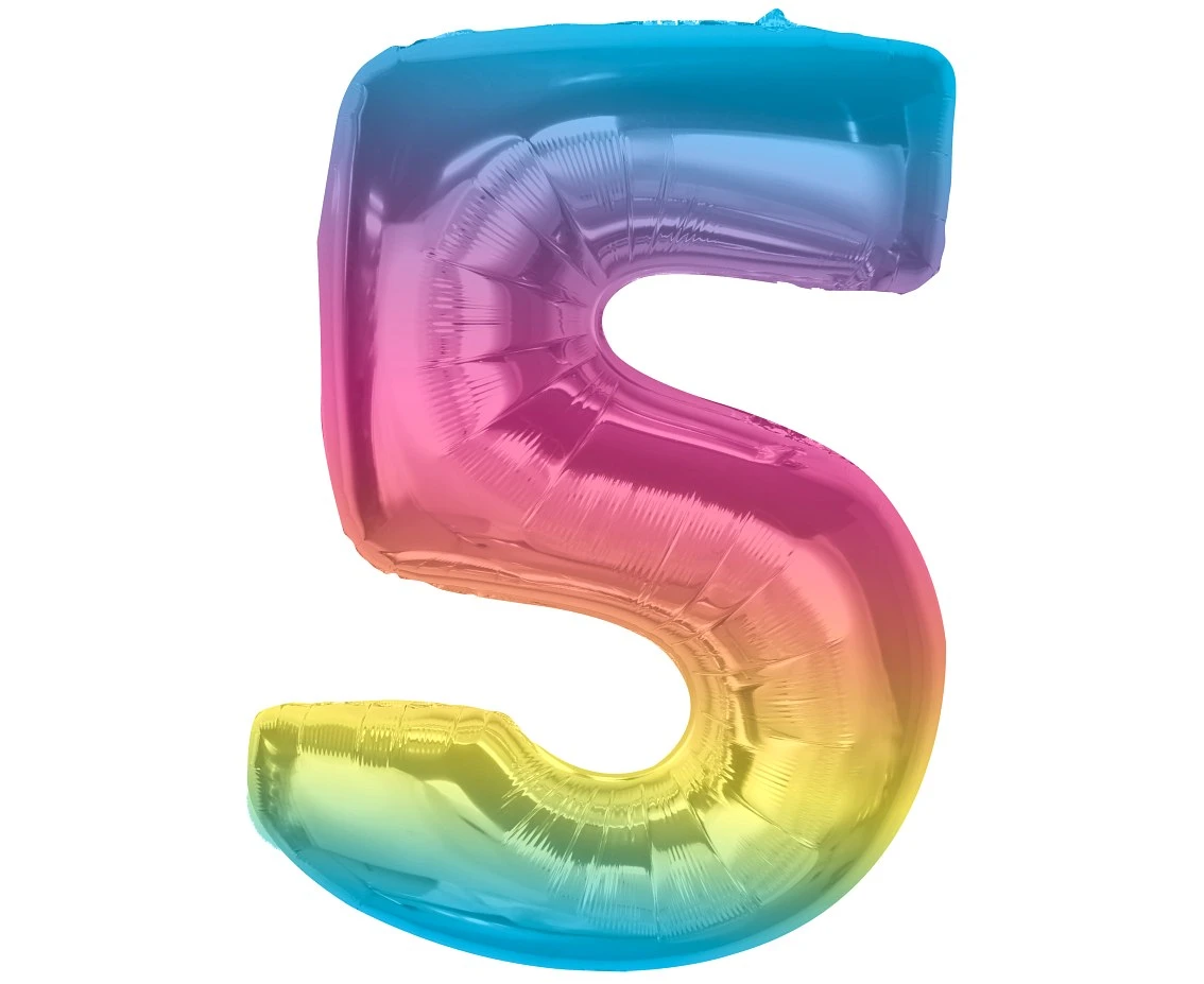 Foil balloon number 5, rainbow, 92 cm EOL