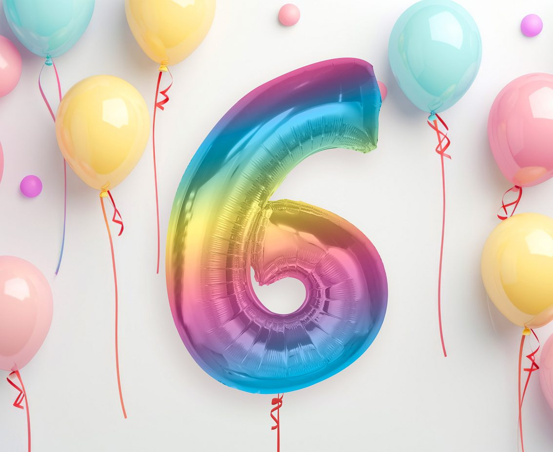 Foil balloon number 6, rainbow, 92 cm EOL