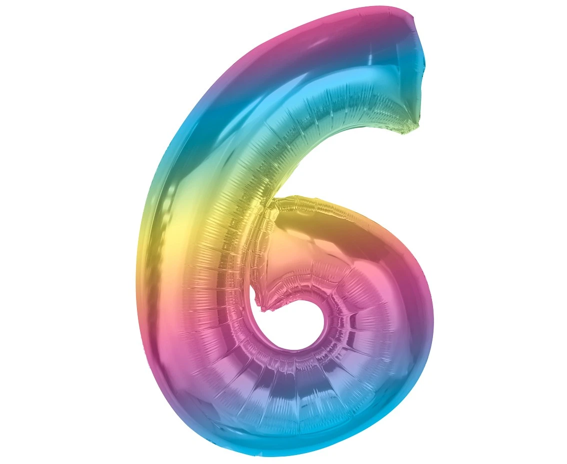 Foil balloon number 6, rainbow, 92 cm EOL