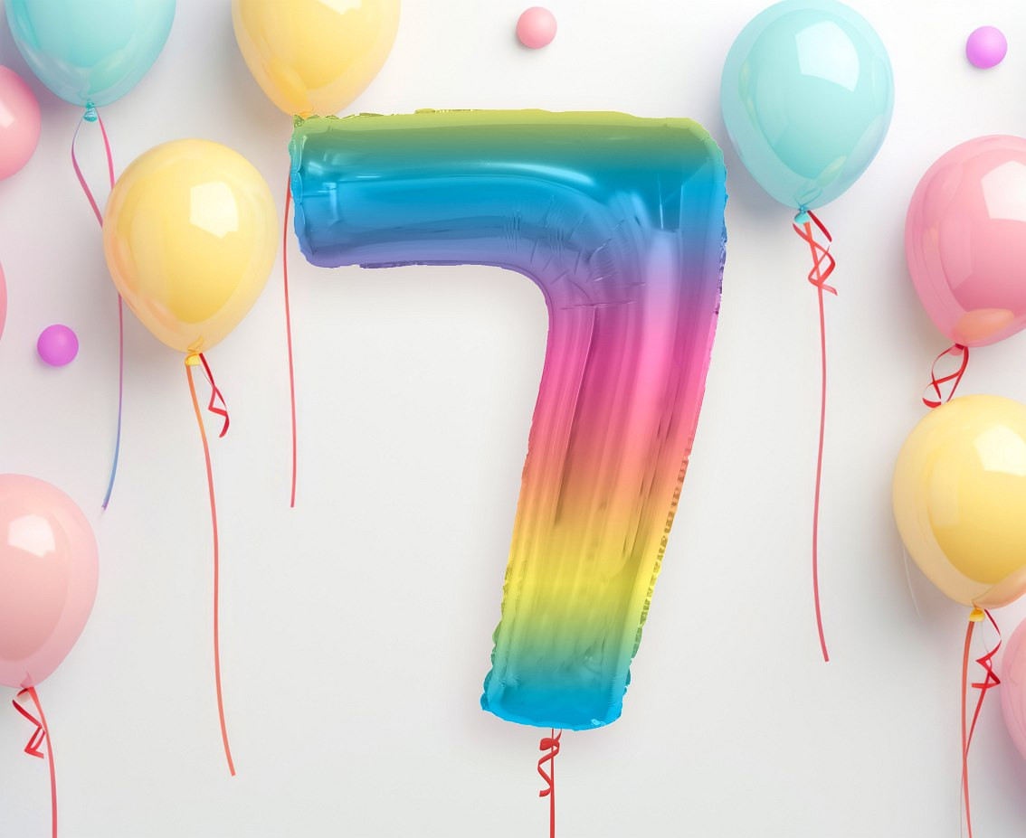 Foil balloon number 7, rainbow, 92 cm EOL