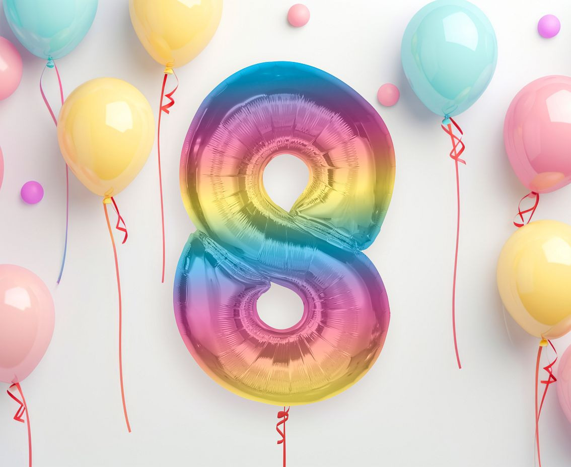 Foil balloon number 8, rainbow, 92 cm EOL