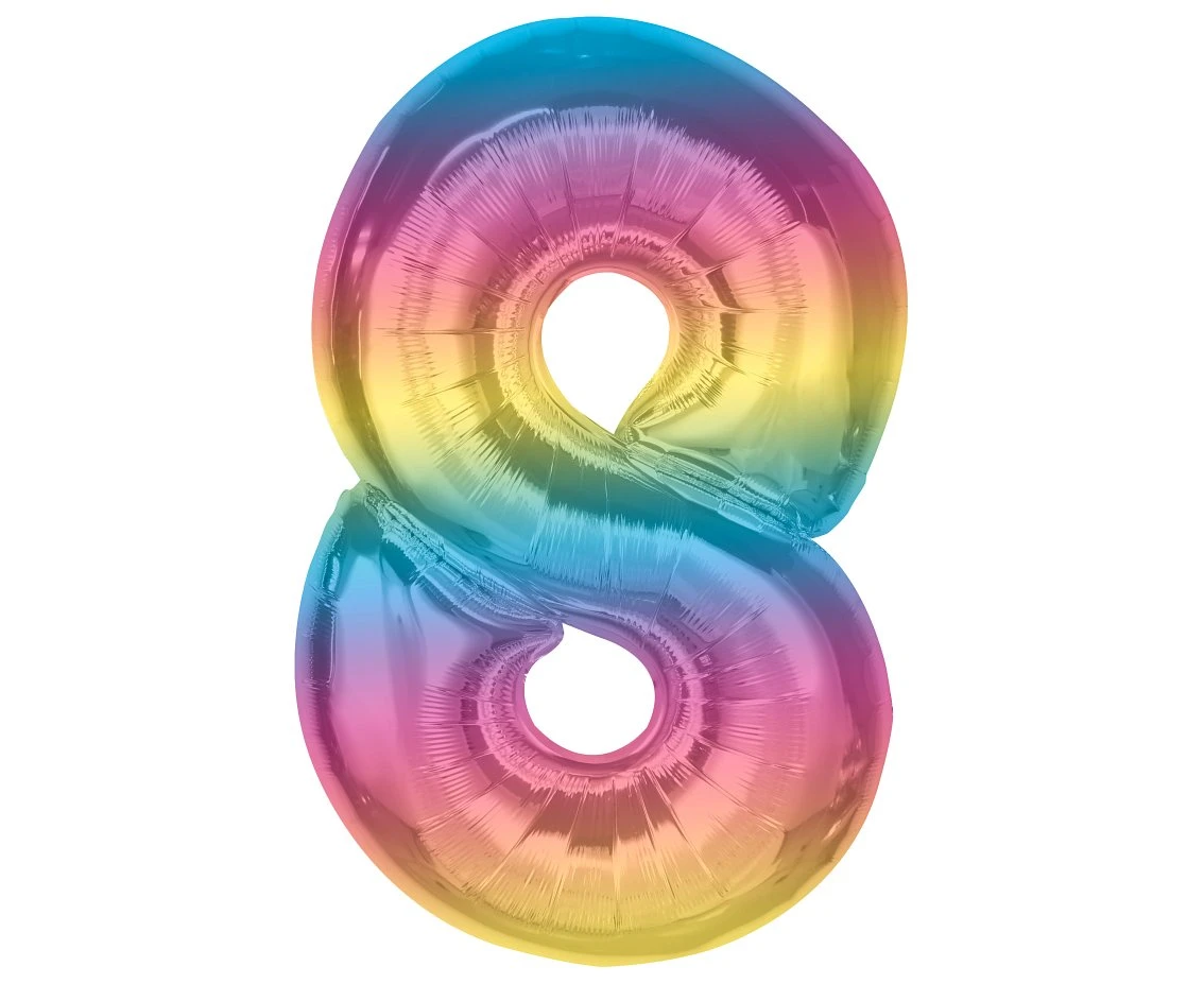 Foil balloon number 8, rainbow, 92 cm EOL