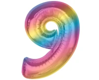 Foil balloon number 9, rainbow, 92 cm EOL