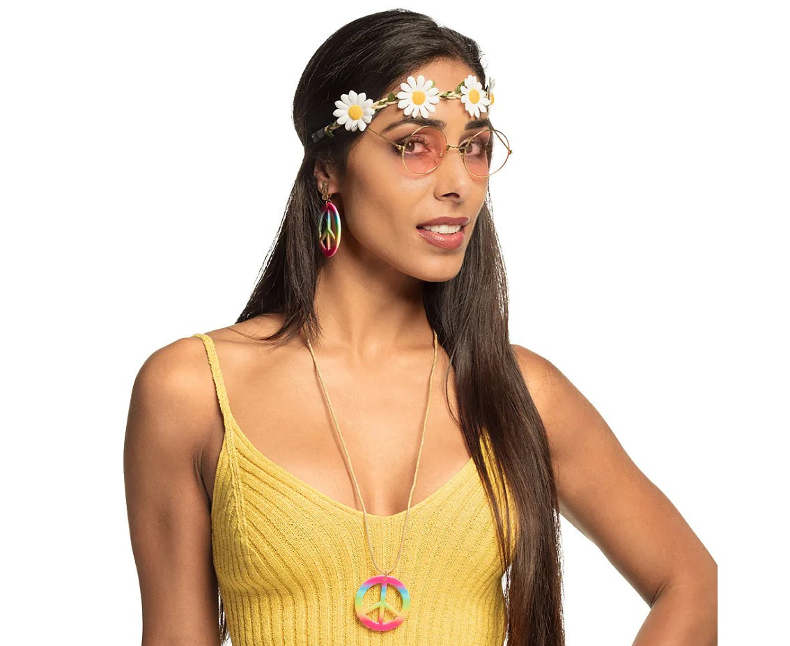 Hippie deluxe set (headband, glasses, earings, necklace), one size