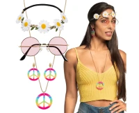 Hippie deluxe set (headband, glasses, earings, necklace), one size