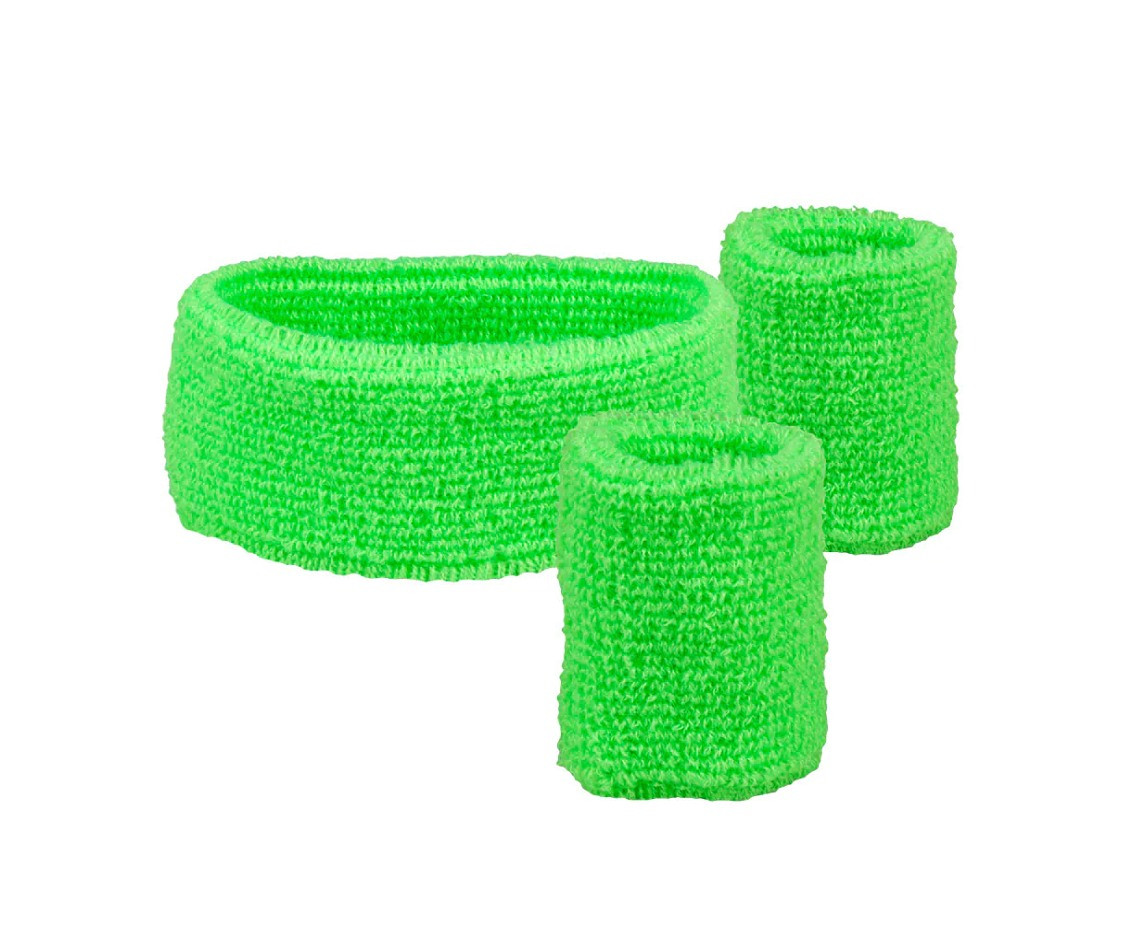 Headband and wristband set, neon green