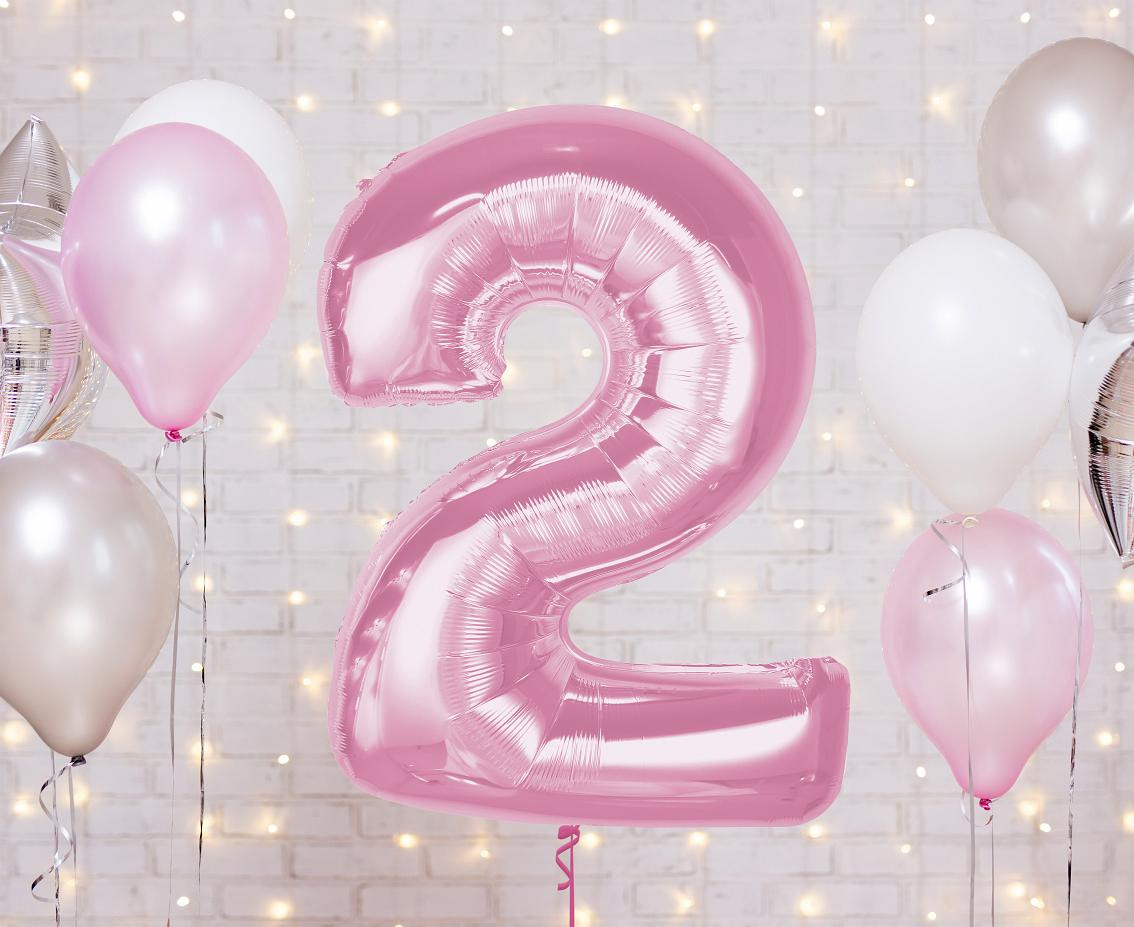 Foil balloon B&C Number 2, light pink, 92 cm